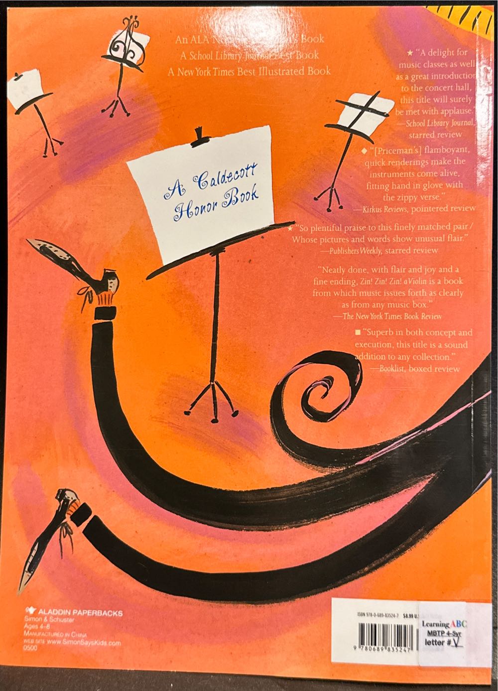 Zin! Zin! Zin! A Violin - Lloyd Moss (Aladdin - Paperback) book collectible [Barcode 9780689835247] - Main Image 3