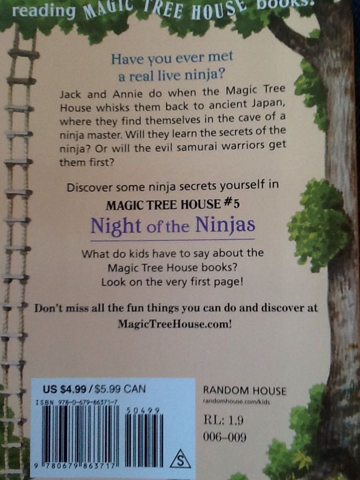 Magic Tree House #05: Night Of The Ninjas - Mary Pope Osborne (Random House Books for Young Readers - Paperback) book collectible [Barcode 9780679863717] - Main Image 2