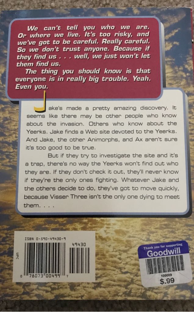 Animorphs #16: The Warning - K. A. Applegate (Scholastic Paperbacks - Paperback) book collectible [Barcode 9780590494304] - Main Image 2