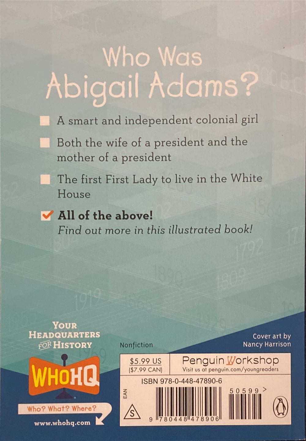 Who Was Abigail Adams? - True Kelley (Grosset & Dunlap - Paperback) book collectible [Barcode 9780448478906] - Main Image 2