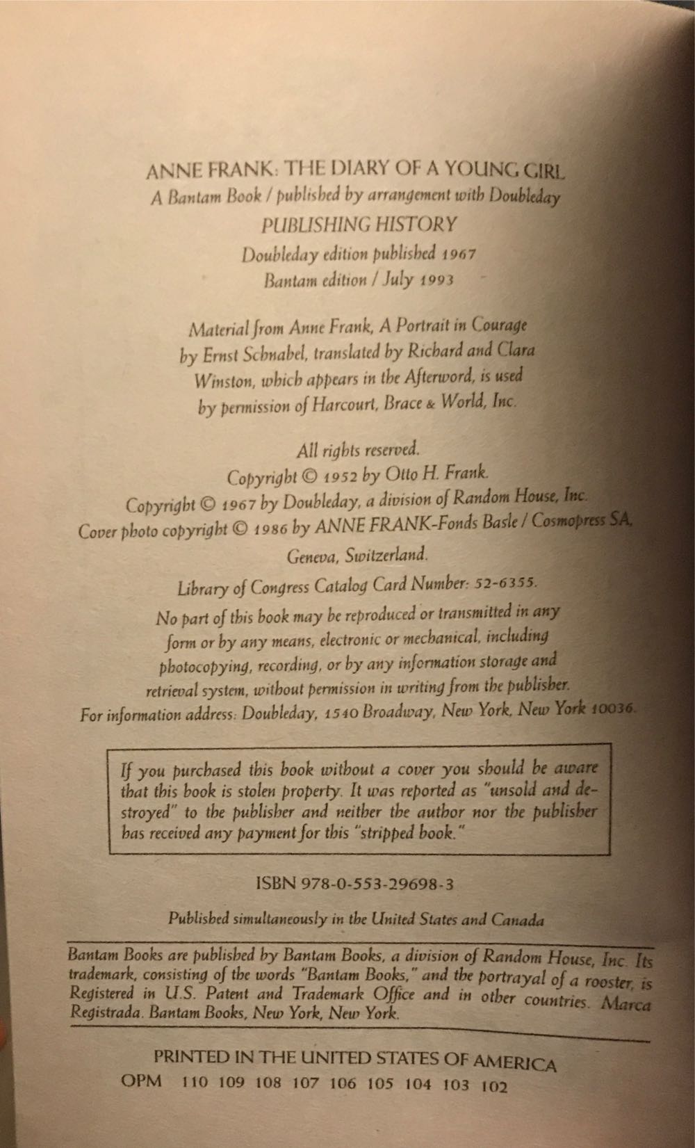 Anne Frank: The Diary of a Young Girl - Anne Frank (Bantam Books - Paperback) book collectible [Barcode 9780553296983] - Main Image 3