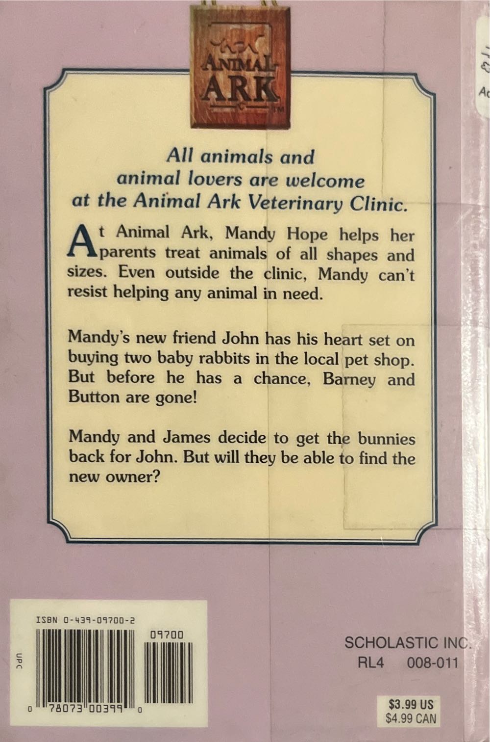 Animal Ark #15: Bunnies In The Bathroom - Ben Baglio (Scholastic Paperbacks - Paperback) book collectible [Barcode 9780439097000] - Main Image 2