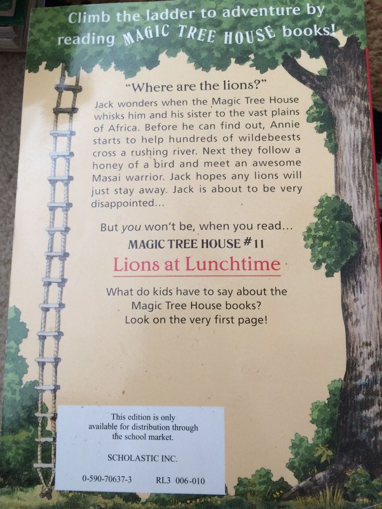 Magic Tree House #11: Lions at Lunchtime - Mary Pope Osborne (Scholastic, Inc. - Paperback) book collectible [Barcode 9780590706377] - Main Image 2