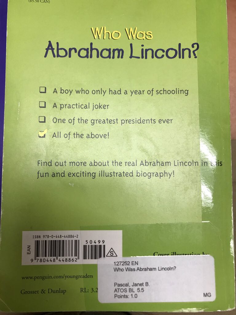 Who Was Abraham Lincoln? - Janet B. Pascal (Penguin Group - Paperback) book collectible [Barcode 9780448448862] - Main Image 2