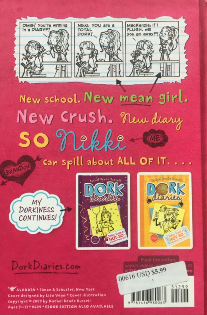 Dork Diaries #1: Tales From A Not-so-Fabulous Life - Rachel Renee Russell (Aladdin - Hardcover) book collectible [Barcode 9781416980063] - Main Image 2