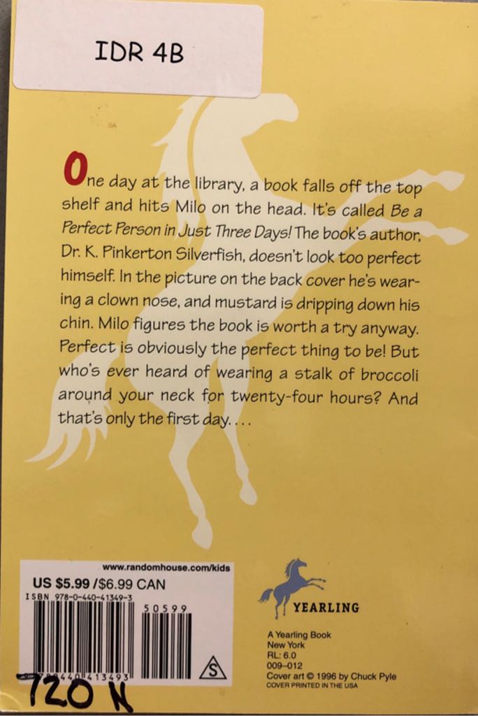 Be A Perfect Person In Just Three Days - Stephen Manes (Puffin) book collectible [Barcode 9780440413493] - Main Image 2