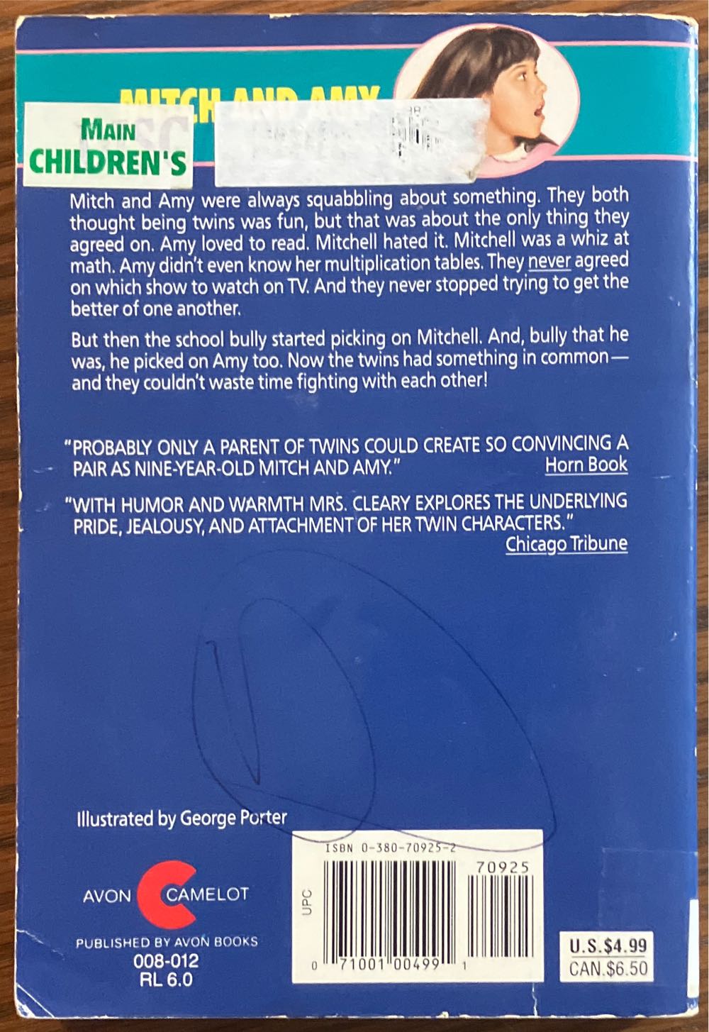 Cleary: Mitch and Amy - Twins, 4th Graders - Beverly Cleary (Avon Books - Paperback) book collectible [Barcode 9780380709250] - Main Image 2