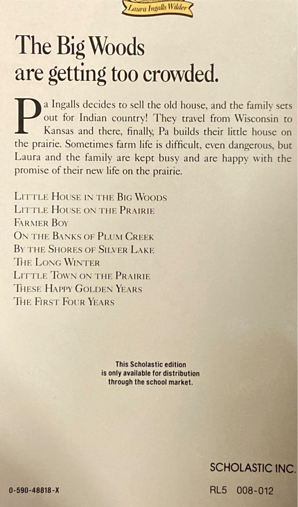 Little House on the Prairie - Laura Ingalls Wilder (Scholastic - Paperback) book collectible [Barcode 9780590488181] - Main Image 2