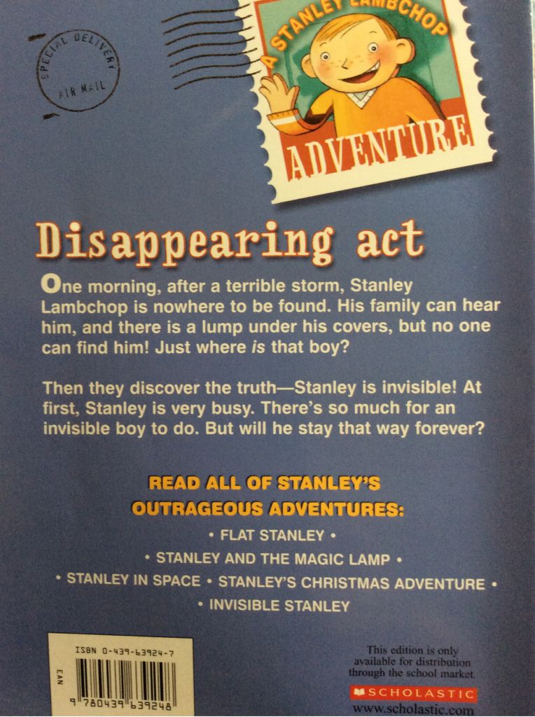 Flat Stanley: Invisible Stanley - Jeff Brown (Scholastic Inc - Paperback) book collectible [Barcode 9780439639248] - Main Image 2