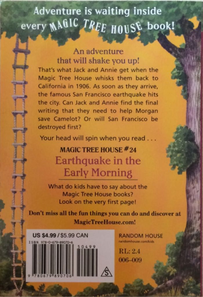 Magic Tree House: Earthquake in the Early Morning - Mary Pope Osborne (Random House Books - Paperback) book collectible [Barcode 9780679890706] - Main Image 2