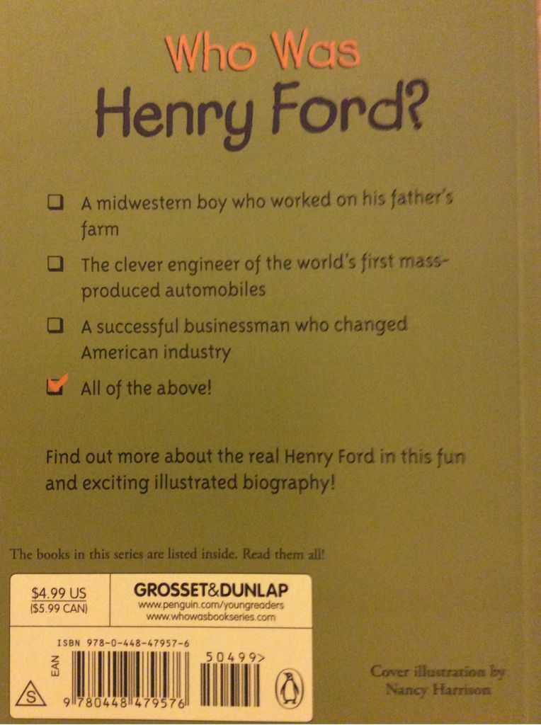 Who Was Henry Ford? - Michael Burgan (Grosset  & Dunlap - Paperback) book collectible [Barcode 9780448479576] - Main Image 2