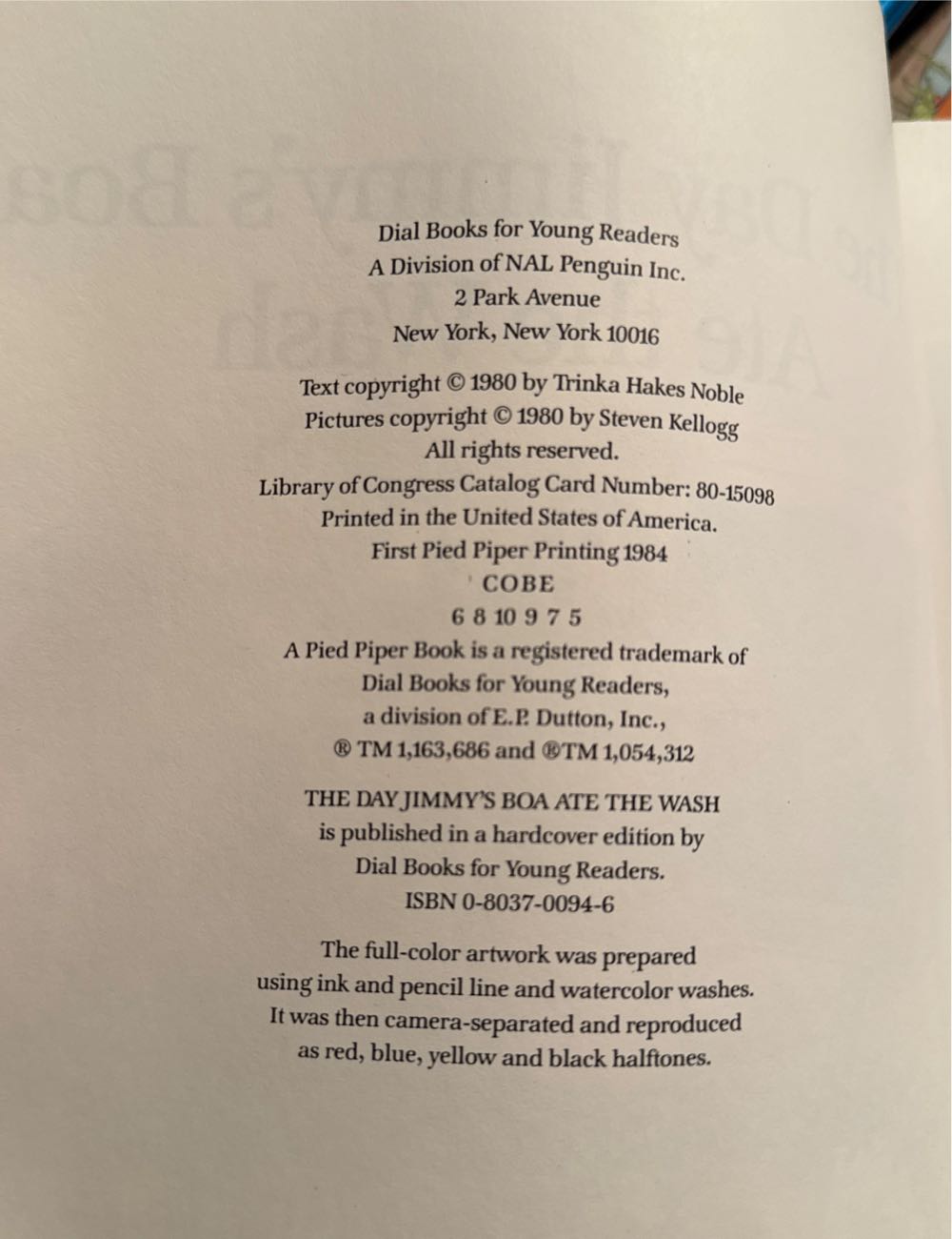 The Day Jimmyâs Boa Ate the Wash - Trina hakes noble (Puffin - Paperback) book collectible [Barcode 9780803700949] - Main Image 3