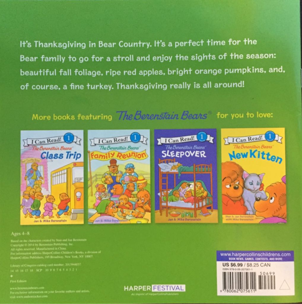 Berenstain Bears Thanksgiving All Around, The - Mike Berenstain (HarperFestival - Paperback) book collectible [Barcode 9780062075611] - Main Image 2