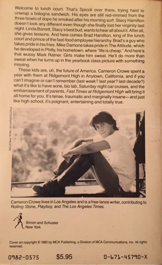 Fast Times At Ridgemont High - Cameron Crowe (Simon & Schuster - Paperback) book collectible - Main Image 2