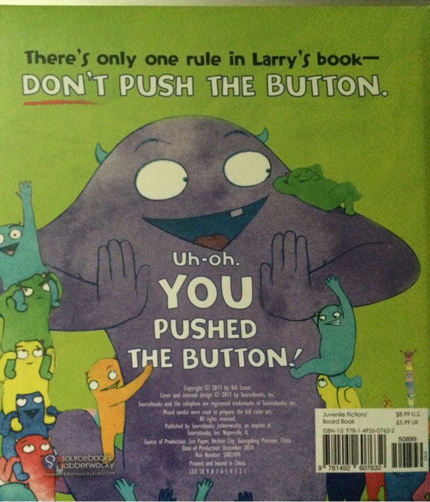 Don’t Push The Button - Bill Cotter (Sourcebooks Jabberwocky - Hardcover) book collectible [Barcode 9781492607632] - Main Image 2