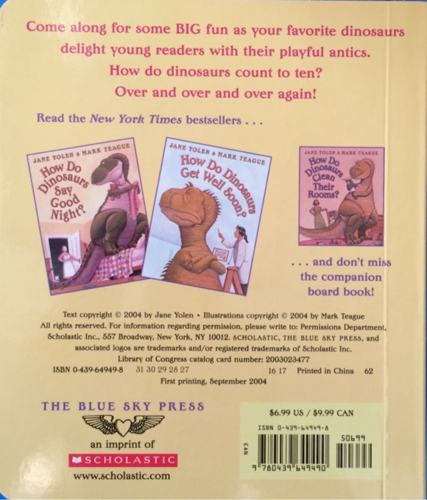 How Do Dinosaurs Count to Ten? - Jane Yolen (The Blue Sky Press - Board Book) book collectible [Barcode 9780439649490] - Main Image 2