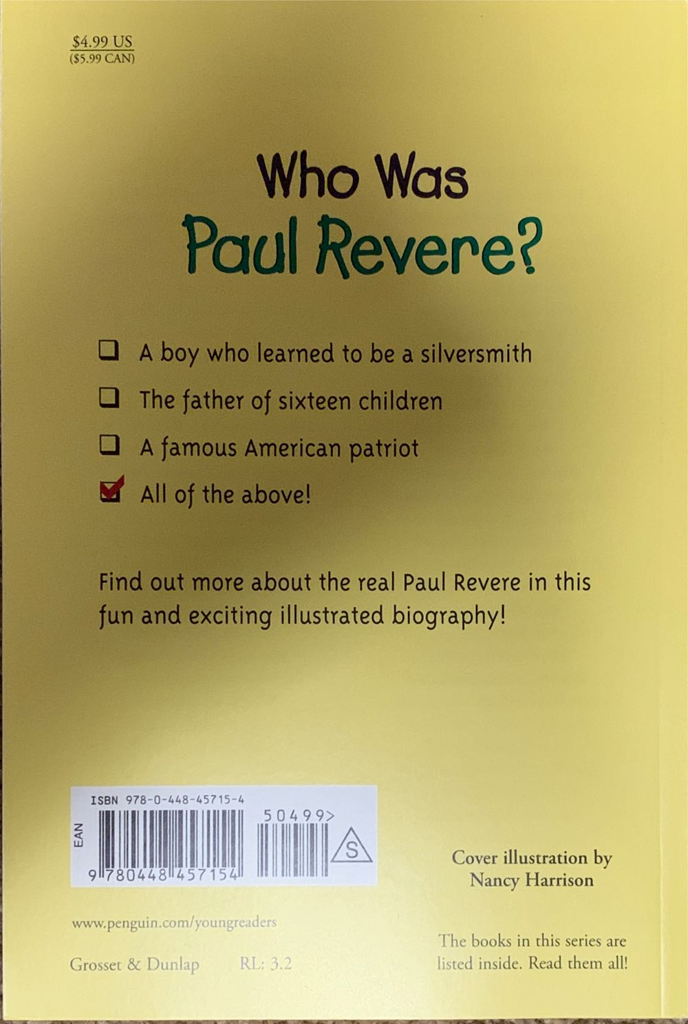 Who Was Paul Revere - Elizabeth Wolf (Random House Books for Young Readers - Paperback) book collectible [Barcode 9780448457154] - Main Image 2