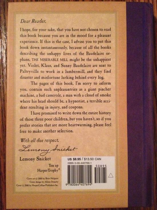 A Series Of Unfortunate Events: The Miserable Mill - Lemony Snicket (- Hardcover) book collectible [Barcode 9780064407694] - Main Image 2