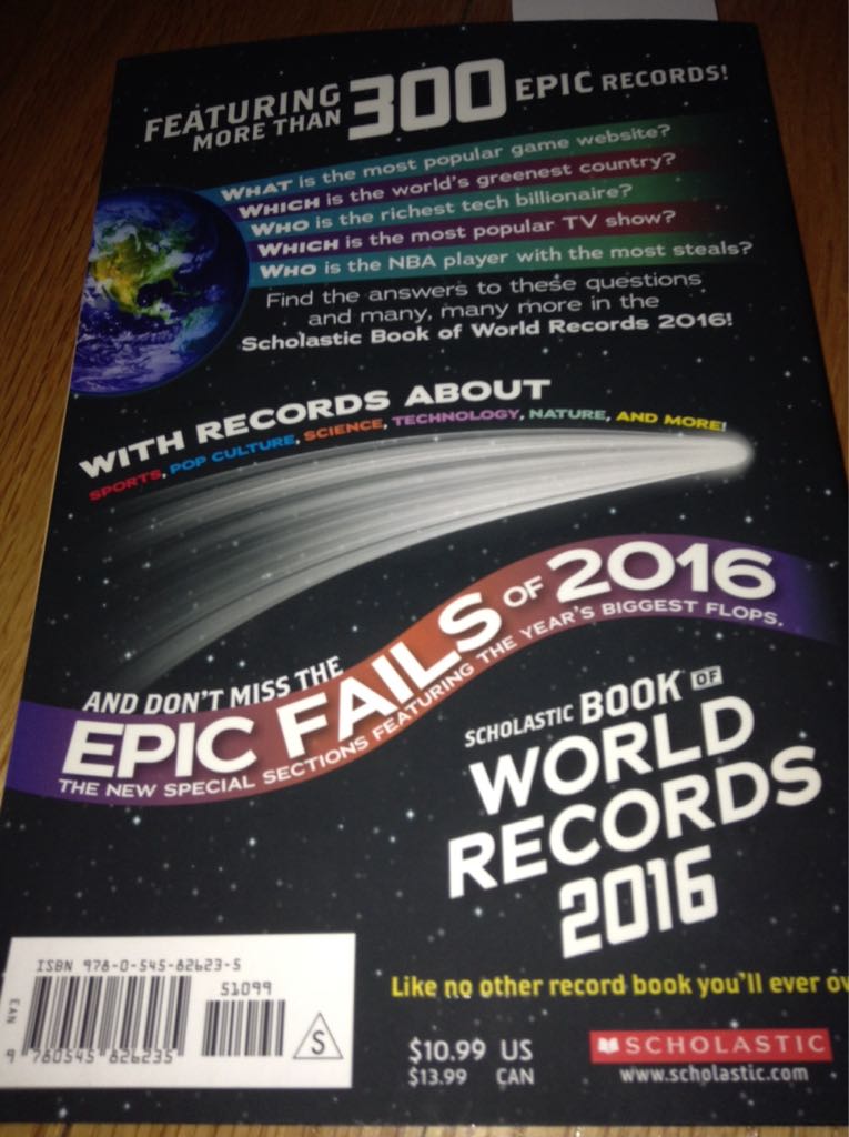 Scholastic Book of World Records 2016 - Jennifer Corr (Scholastic Paperbacks - Trade Paperback) book collectible [Barcode 9780545826235] - Main Image 2