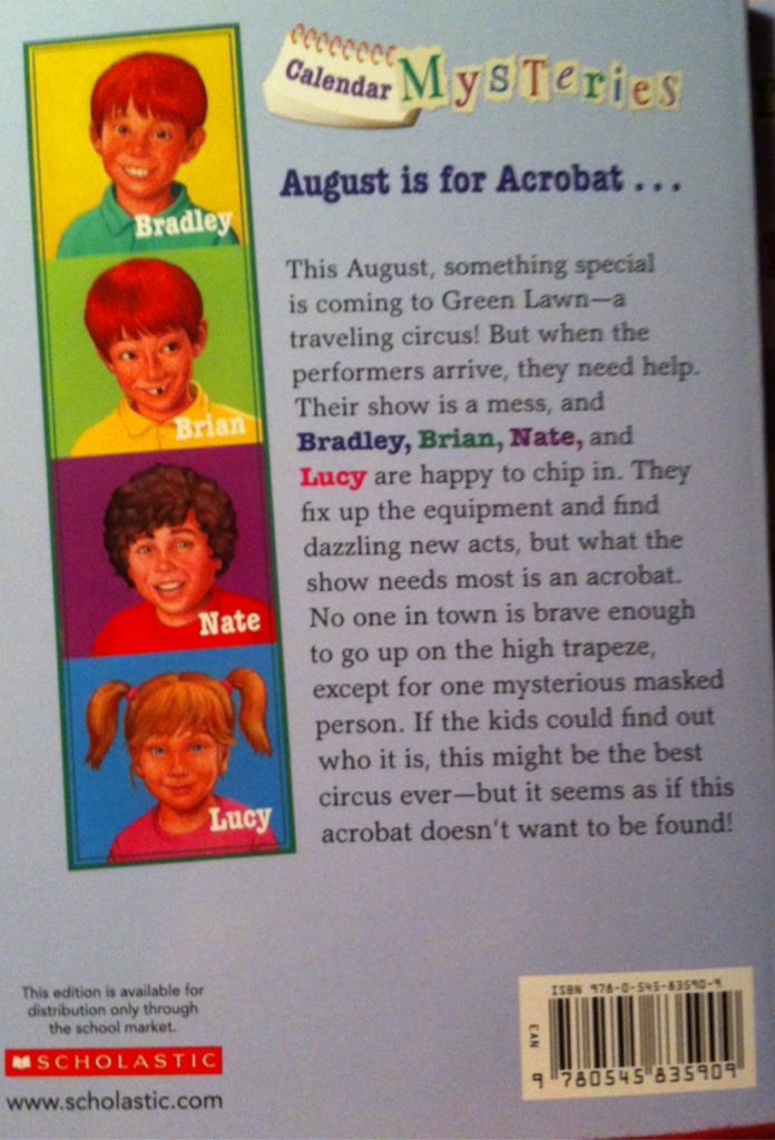 Calendar Mysteries #8: August Acrobat - Ron Roy (Scholastic Paperbacks - Paperback) book collectible [Barcode 9780545835909] - Main Image 2