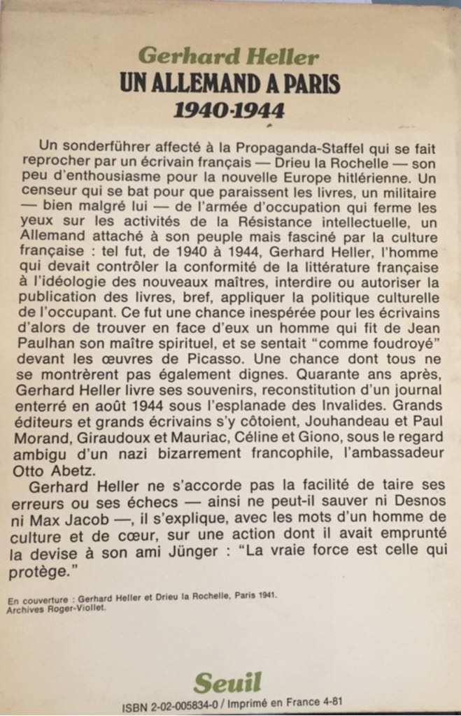 Un Allemand a Paris - Gerhard Heller (Seuil - Paperback) book collectible [Barcode 9782020058346] - Main Image 2