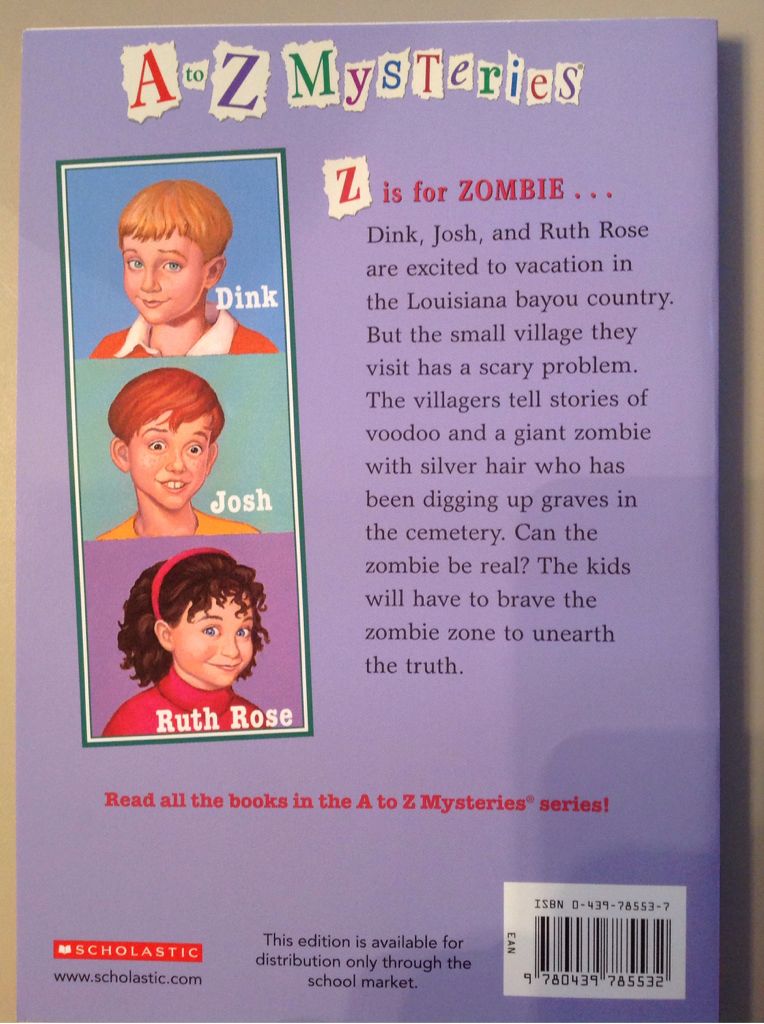 A-Z Mysteries Z: The Zombie Zone - Ron Roy (Scholastic Inc - Paperback) book collectible [Barcode 9780439785532] - Main Image 2