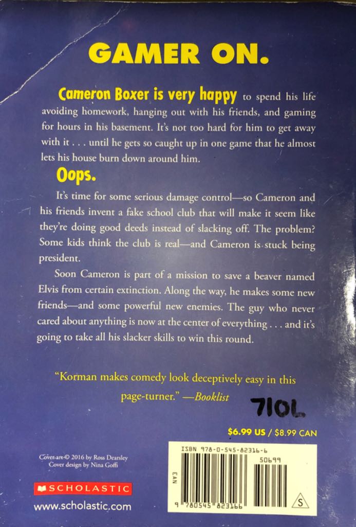 Slacker - Gordon Korman (Scholastic - Paperback) book collectible [Barcode 9780545823166] - Main Image 2