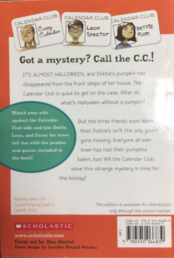 Calendar Club: The Case Of The Missing Pumpkins - Nancy Star (Scholastic Inc - Paperback) book collectible [Barcode 9780545066839] - Main Image 2