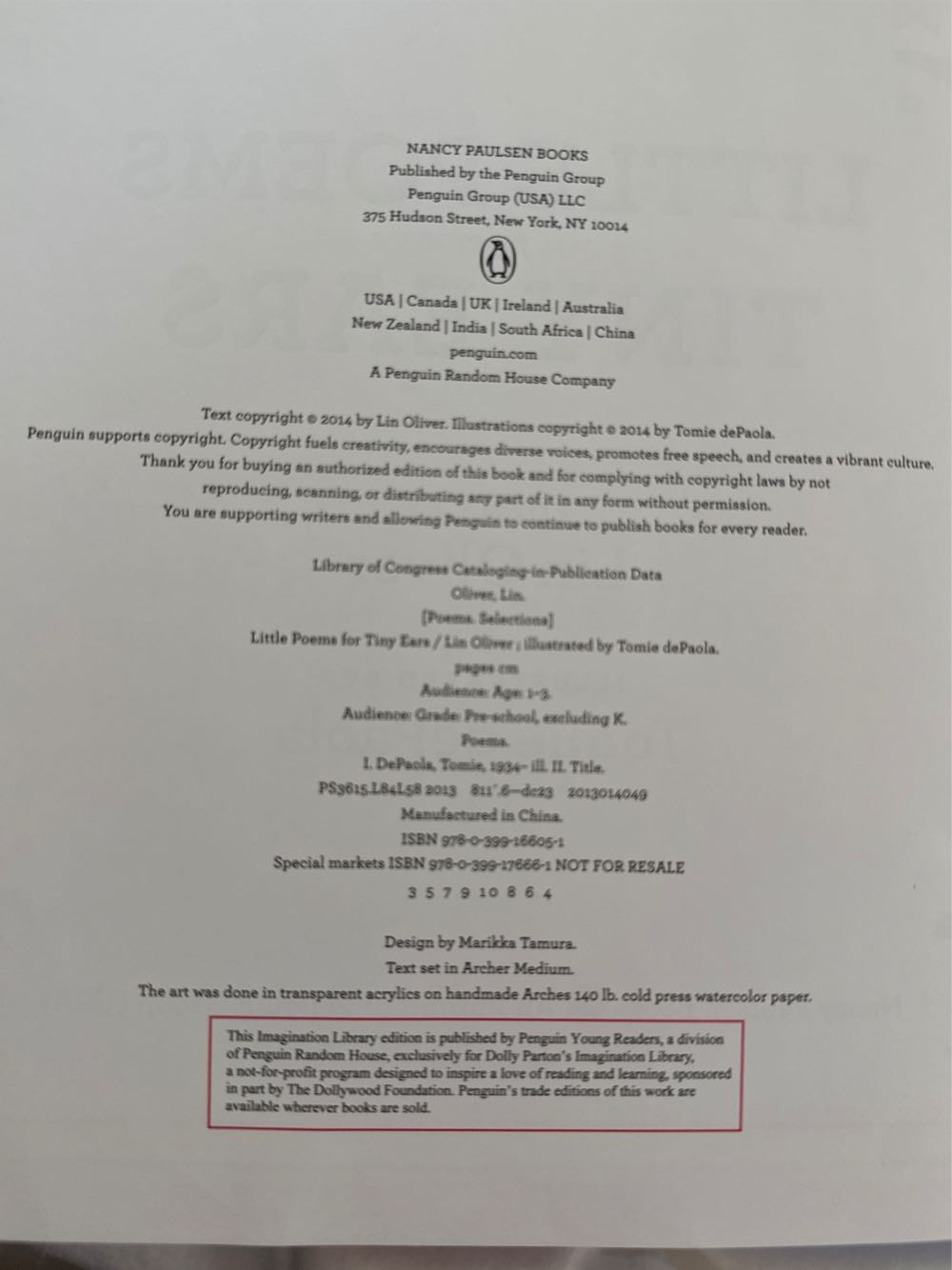 Little Poems for Tiny Ears - Lin Oiver (Nancy Paulsen Books - Hardcover) book collectible [Barcode 9780399176661] - Main Image 3