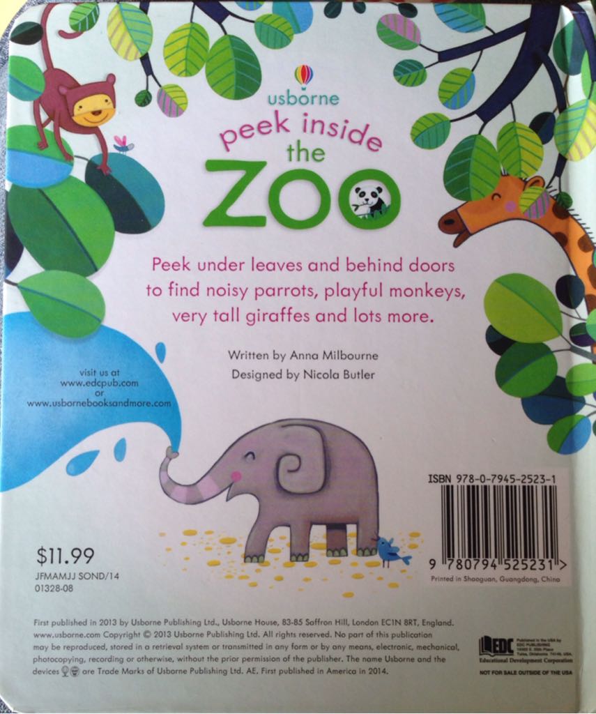 Peek Inside the Zoo - Anna Milbourne (Educational Development Corporation - Hardcover) book collectible [Barcode 9780794525231] - Main Image 2