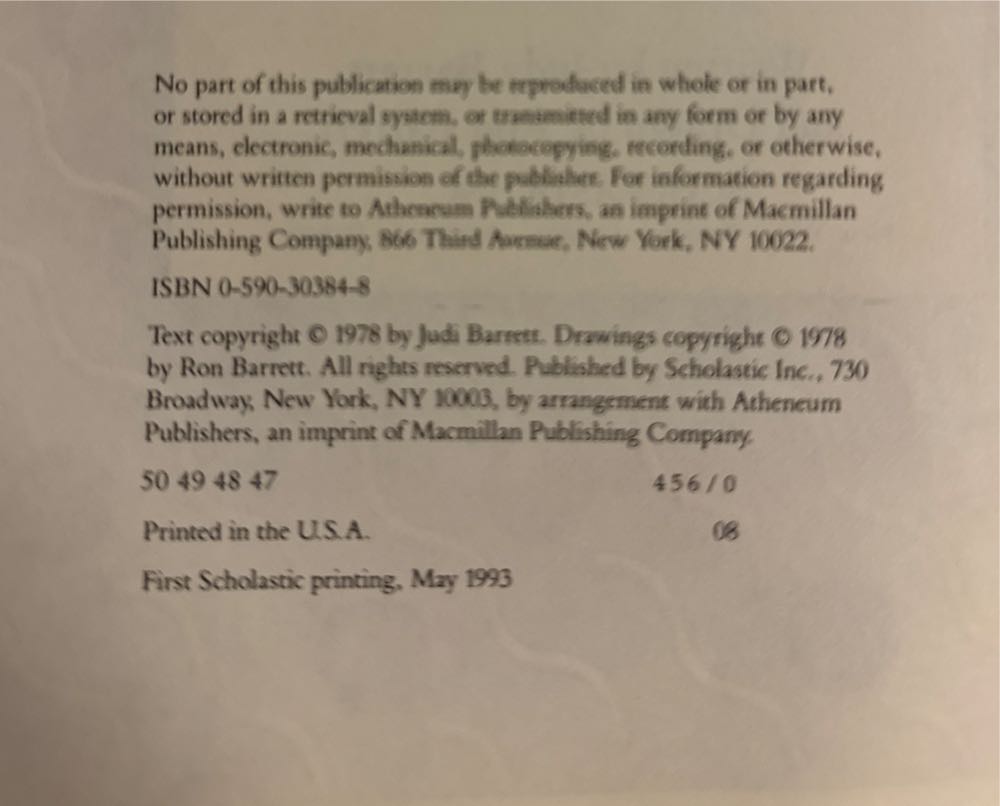 Cloudy with a Chance of Meatballs xG27- ECT- Human - Judi Barrett (Antheneum Books For Young Readers - Paperback) book collectible [Barcode 9780590303842] - Main Image 3