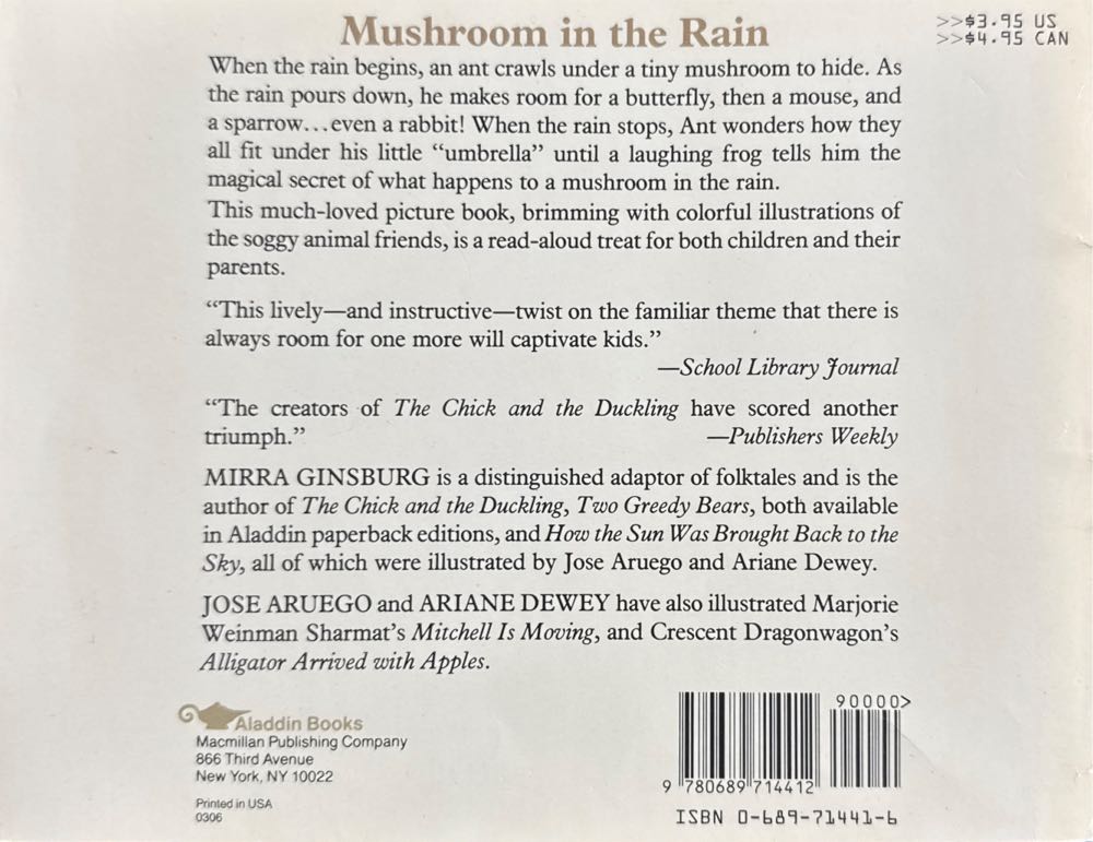 Mushroom in the Rain - Mirra Ginsburg (Aladdin) book collectible [Barcode 9780689714412] - Main Image 2