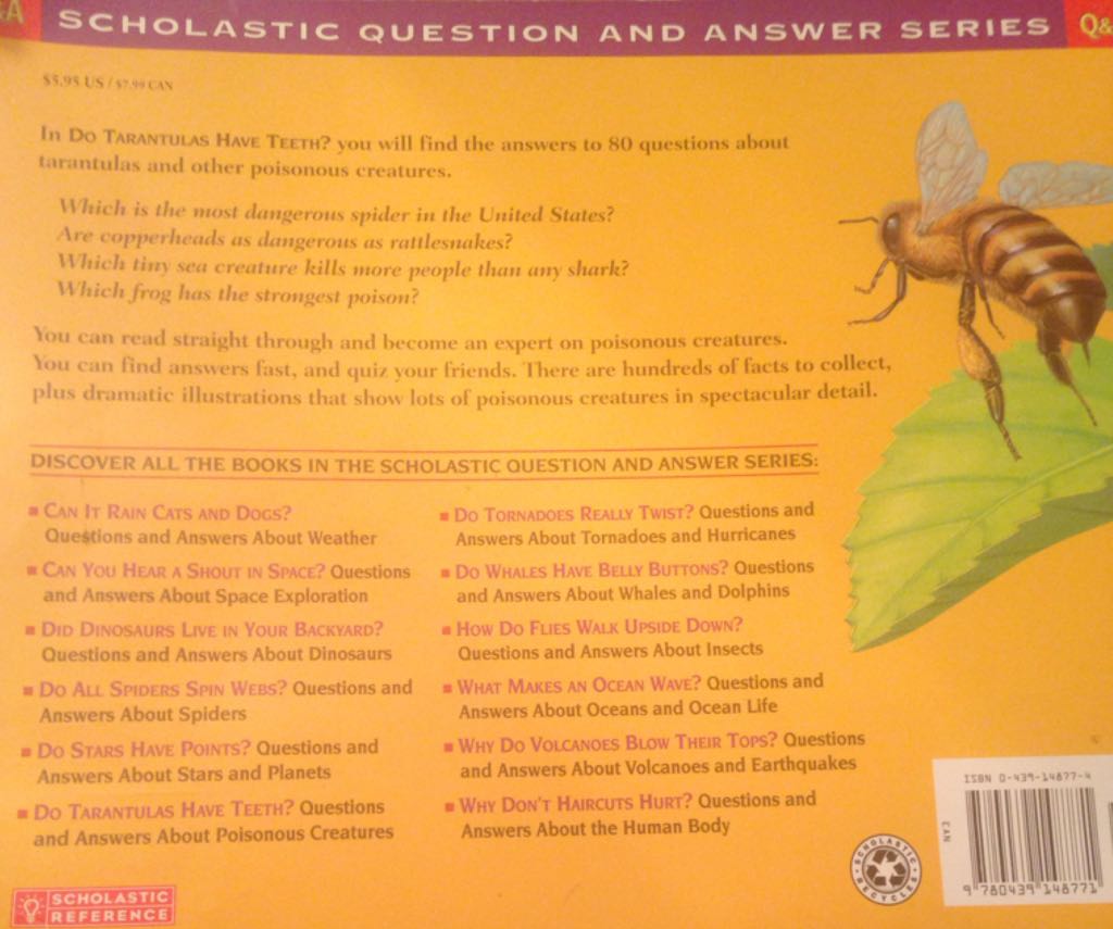 Do Tarantulas Have Teeth? Questions And Answers About Poisonous Creatures - Melvin and Gilda Berger (Scholastic Trade Books) book collectible [Barcode 9780439148771] - Main Image 2