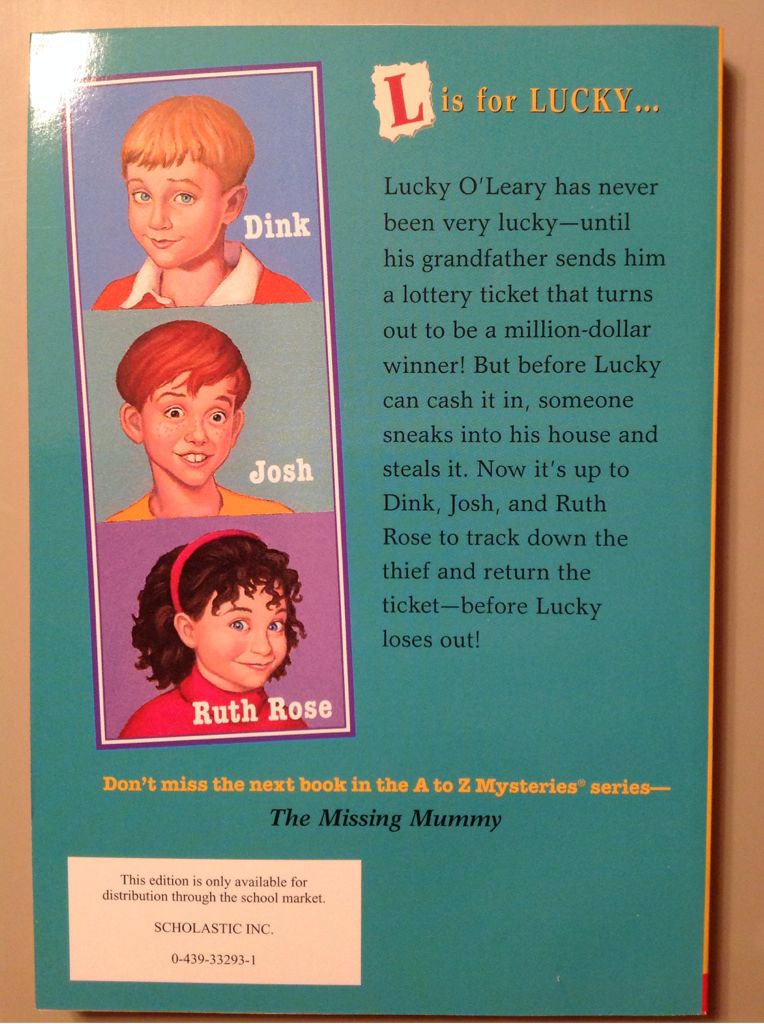 A-Z Mysteries L: The Lucky Lottery - Ron Roy (Scholastic Inc - Paperback) book collectible [Barcode 9780439332934] - Main Image 2
