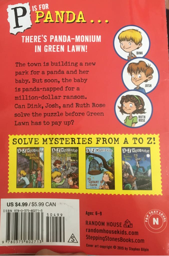 A to Z Mysteries: The Panda Puzzle - Ron Roy (Random House Children’s Books - Paperback) book collectible [Barcode 9780375802713] - Main Image 2
