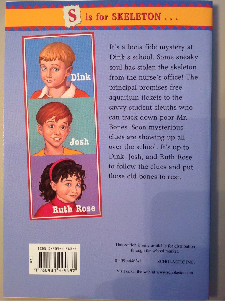 A-Z Mysteries S: School Skeleton - Ron Roy (Scholastic Inc - Paperback) book collectible [Barcode 9780439444637] - Main Image 2