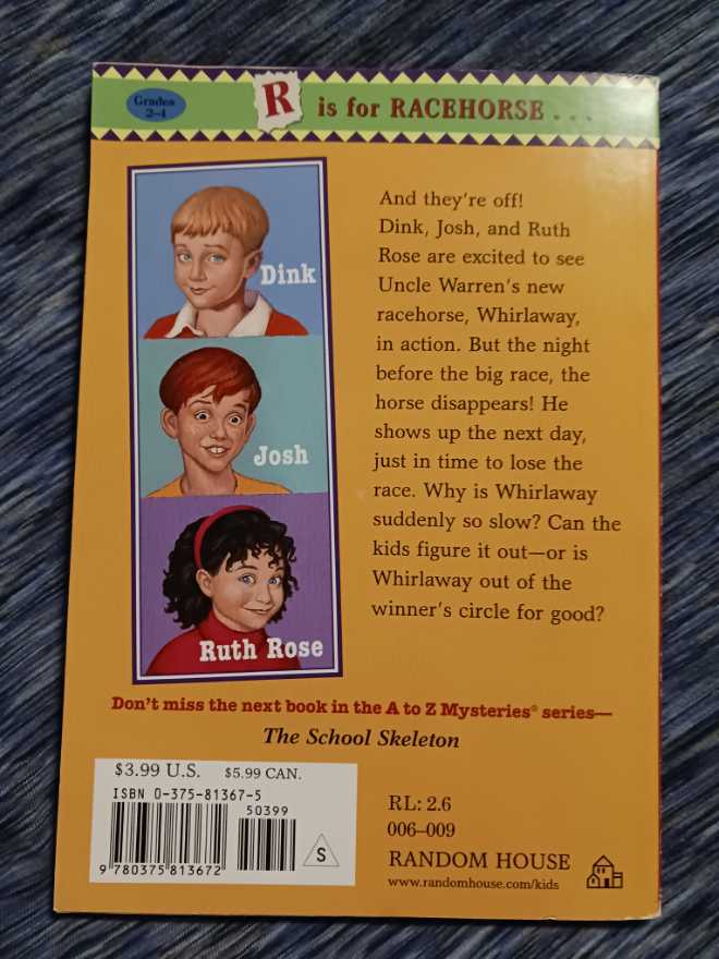 A-Z Mysteries #18 The Runaway Racehorse - Ron Roy (Random House Books for Young Readers - Paperback) book collectible [Barcode 9780375813672] - Main Image 2