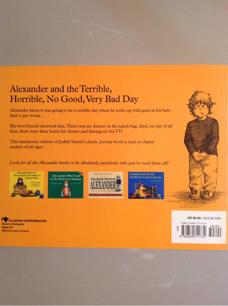Alexander And The Terrible, Horrible, No Good, Very Bad Day - Judith Viorst (An Aladdin Book - Paperback) book collectible [Barcode 9780689711732] - Main Image 2