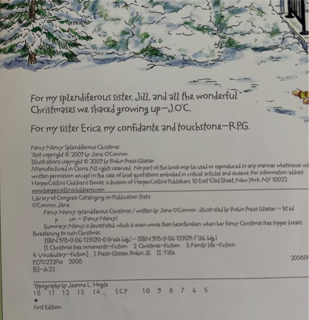 C: Fancy Nancy: Splendiferous Christmas - Jane O’Connor (Harper Collins - Hardcover) book collectible [Barcode 9780061235900] - Main Image 3