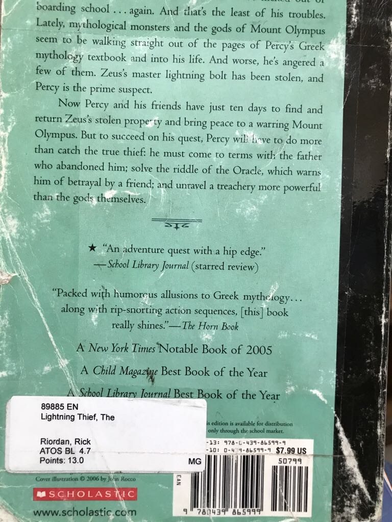 Percy Jackson 1: The Lightning Thief - Rick Riordan (Scholastic - eBook) book collectible [Barcode 9780439861304] - Main Image 2
