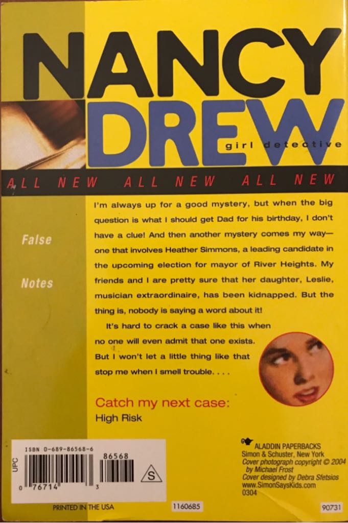 Nancy Drew Girl Detective #3 False Notes - Carolyn Keene (Simon and Schuster - Paperback) book collectible [Barcode 9780689865688] - Main Image 2