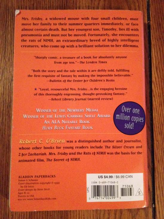 Mrs. Frisby And The Rats Of NIMH - Robert C. O’Brien (Aladdin Paperbacks - Paperback) book collectible [Barcode 9780689710681] - Main Image 2