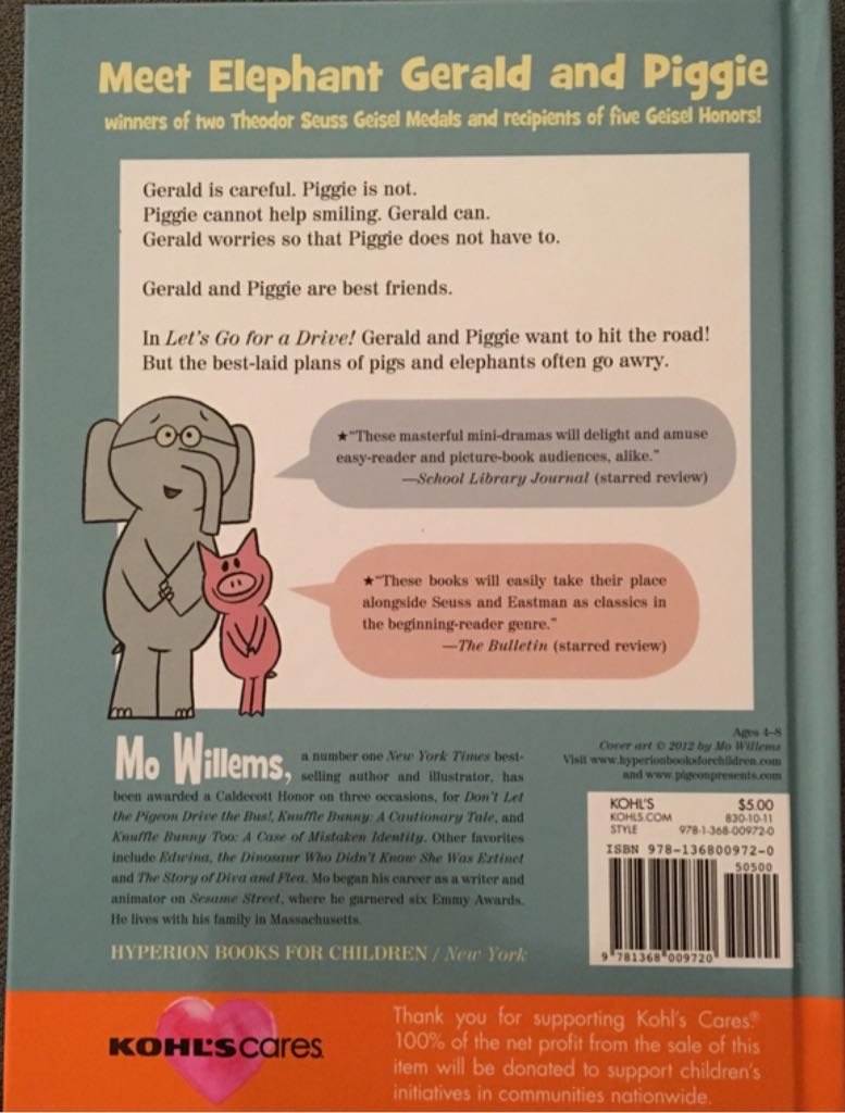 Elephant & Piggie: Let’s Go for a Drive! - Mo Willems (Hyperion Books for Children - Hardcover) book collectible [Barcode 9781368009720] - Main Image 2