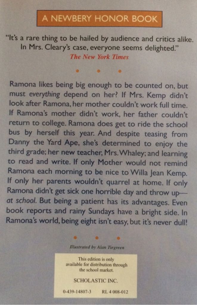 *Ramona Quimby, Age 8 - Beverly Cleary (Scholastic Inc. - Paperback) book collectible [Barcode 9780439148078] - Main Image 2