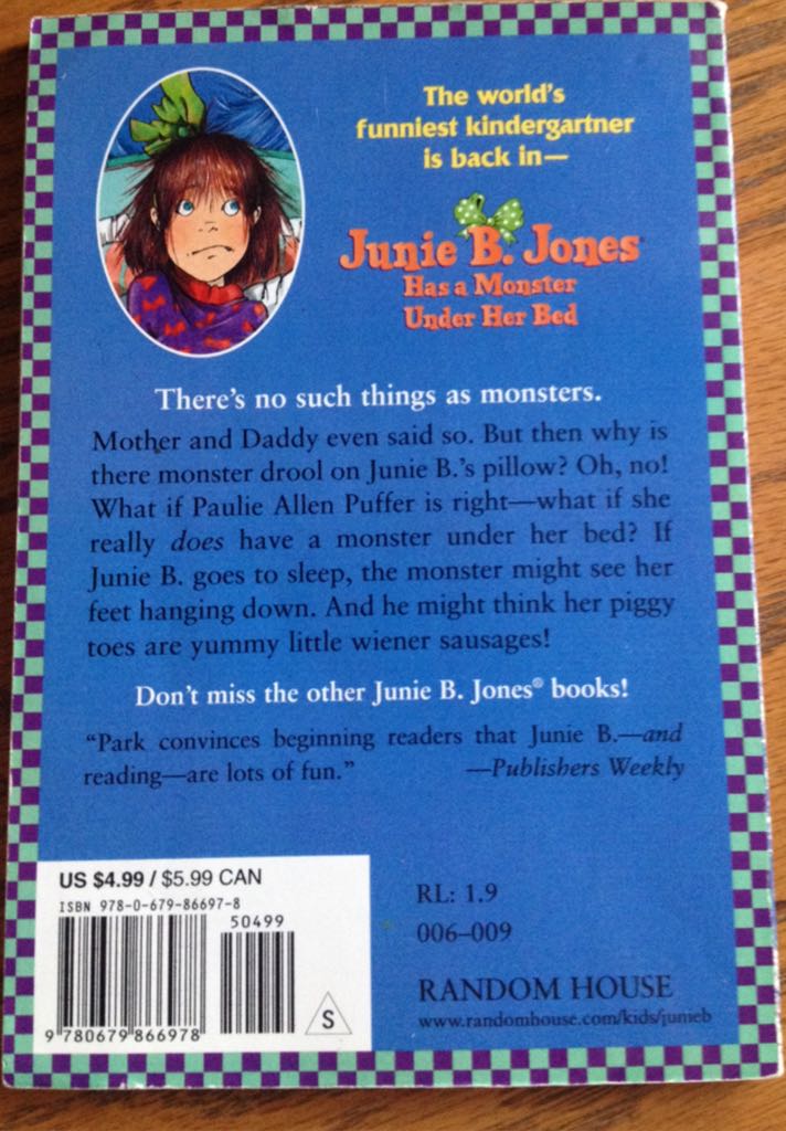 Junie B. Jones #8: Junie B. Jones Has a Monster Under Her Bed - Barbara Park (Random House Children’s Books - Paperback) book collectible [Barcode 9780679866978] - Main Image 2
