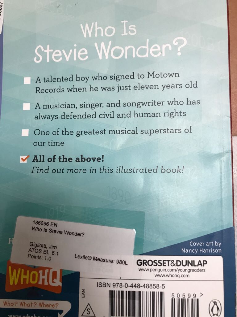 Who Is Stevie Wonder? - Jim Gigliotti (Grosset & Dunlap - Paperback) book collectible [Barcode 9780448488585] - Main Image 2