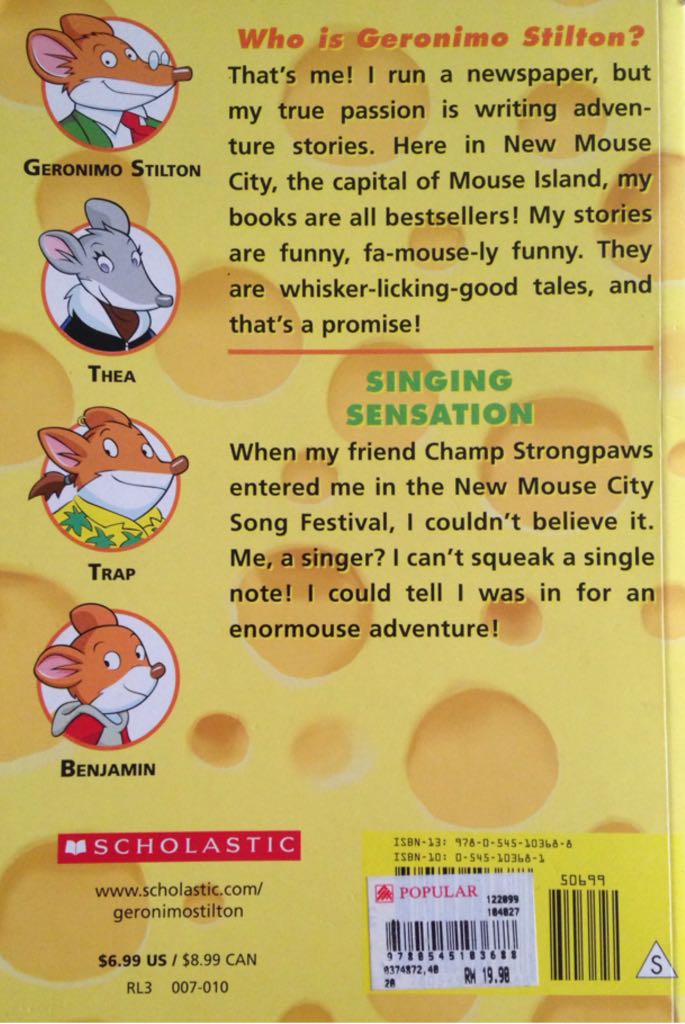 Geronimo Stilton #39: Singing Sensation - Geronimo Stilton (Scholastic Inc. - Paperback) book collectible [Barcode 9780545103688] - Main Image 2