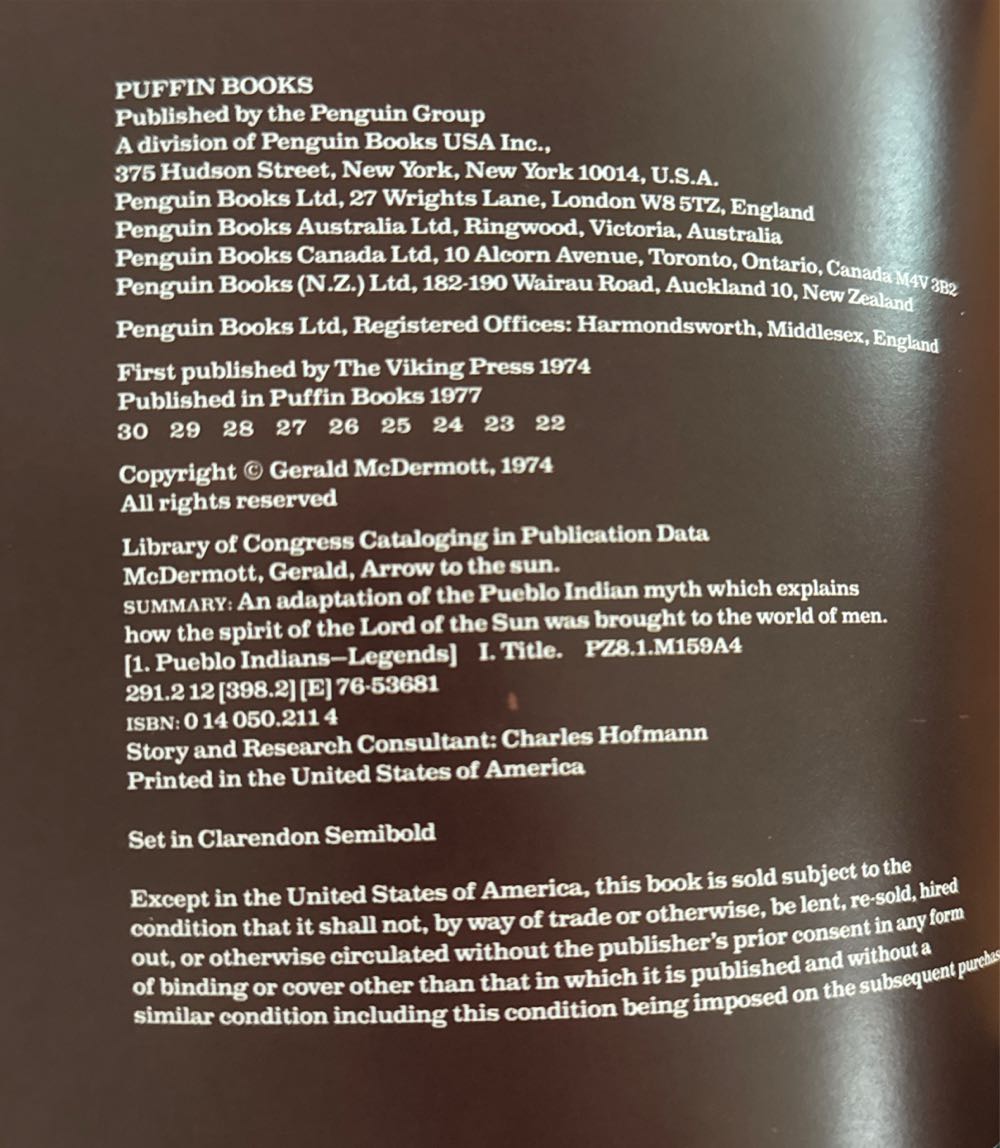 Arrow To The sun - Gerald McDermott (Scholastic - Paperback) book collectible [Barcode 9780140502114] - Main Image 3