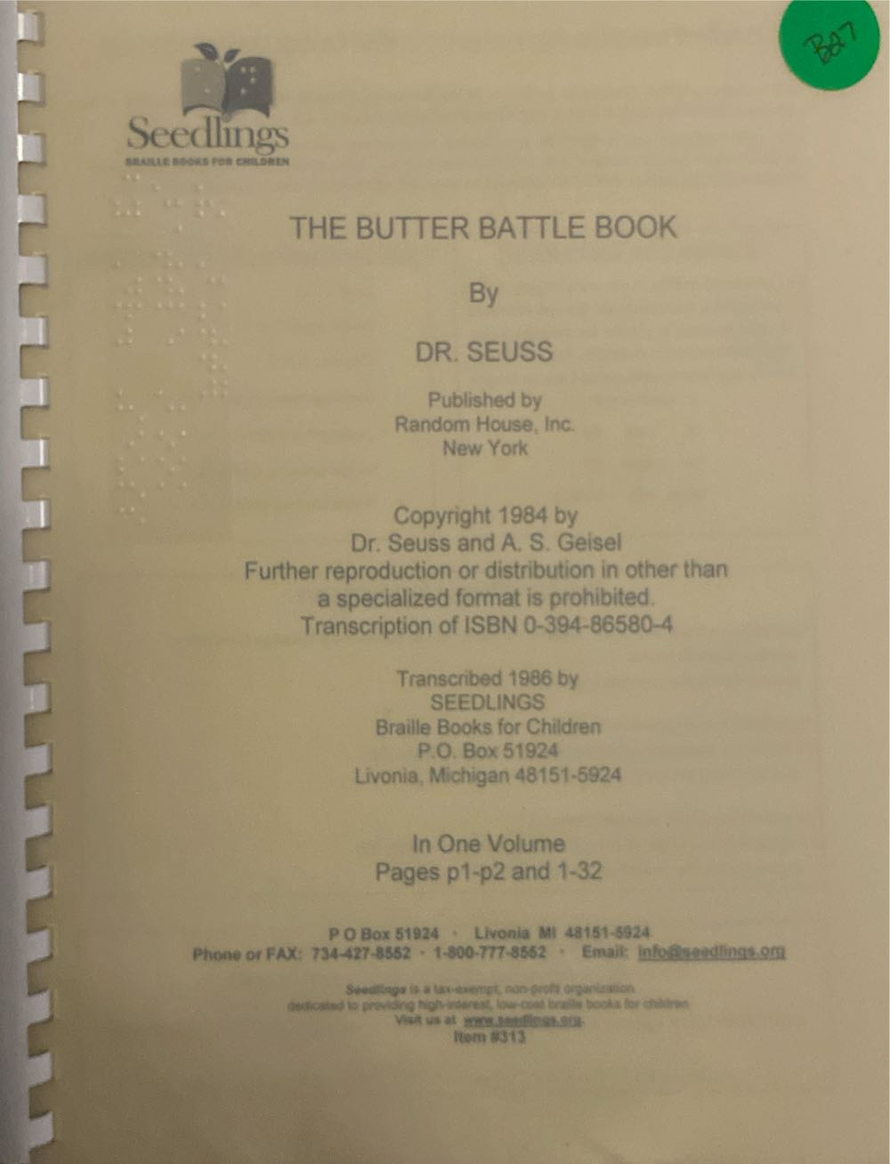 Dr Seuss: The Butter Battle Book - Dr. Seuss (Random House - Hardcover) book collectible [Barcode 9780394865805] - Main Image 3