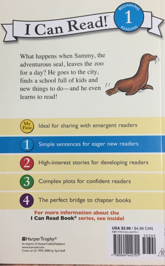 I Can Read Book: Sammy The Seal - Syd Hoff (Harper & Row, Publishers, Inc - Hardcover) book collectible [Barcode 9780064442701] - Main Image 2